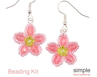 Beaded Flower Earrings Kit for Adults (in Pink, Lime Green, and Silver): "Flower Power Earrings" Design