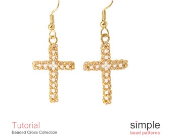 Beaded Cross Earrings Tutorial, How to Make a Beaded Cross, DIY Cross Earrings Women, Cross Beading Pattern, Making Beaded Crosses, P-00020