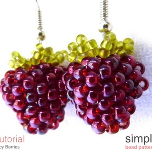 Earrings Beading Pattern, Beaded Berry Earrings Tutorial, Raspberry Earrings Instructions, Beaded Blackberry Earrings, Berry Jewelry P-00227 image 5