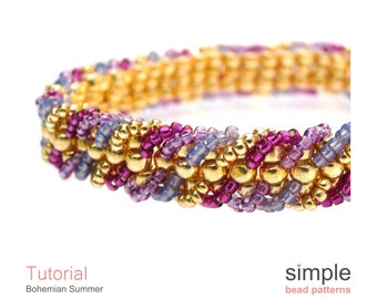 Ladder Stitch Bracelet - Beading Tutorial Pattern - Jewelry Making - Seed Beads - Simple Bead Patterns - Bohemian Summer P-00045