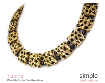 Carrier Bead Pattern, Beaded Animal Print Necklace, Carrier Bead Necklace Tutorial, Cheetah Animal Print, Peyote Stitch Bead Pattern P-00070