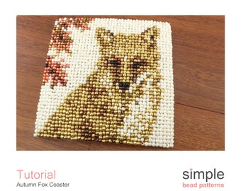 Beaded Coasters Pattern, Bead Point, Fox Gifts, Beaded Home Decor, Beaded Gifts for Fox Lovers, Bead Needlepoint, Bead Fox Pattern, P-00007