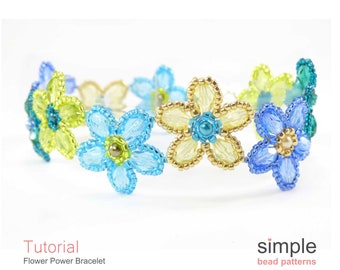 Beaded Flower Bracelet, Bead Flower Pattern Tutorial, Beadweaving Tutorial, Easy Simple Bead Patterns, Bead Weaving Bracelet Pattern P-00167