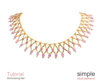 Necklace Beading Pattern, Beaded Necklace Tutorial, Netting Stitch Instructions, Netted Necklace Pattern, DIY Crystal Necklace P-00338