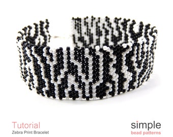 Beaded Zebra Bracelet Beading Pattern - Brick Stitch Jewelry Making Tutorials - Instant Download - Simple Bead Patterns Zebra Print P-00449