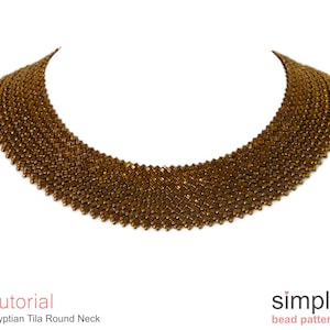 May include: A brown beaded necklace with a round neckline. The necklace is made of small, square-shaped beads that are woven together in a pattern. The necklace is a simple design and would be a great addition to any jewelry collection.