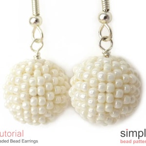Beaded Ball Earrings Tutorial, Beaded Beads Pattern, Seed Bead Ball Earrings DIY, Peyote Stitch Ball, Beaded Bead Ball Instructions, P-00023