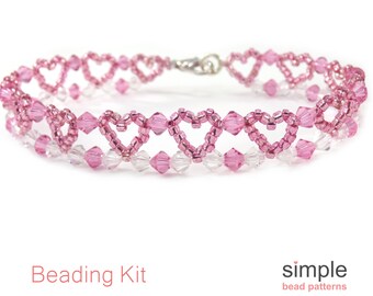 Heart Bracelet Making Kit for Adults (in Pink, Crystal, and Silver): "Little Heart Crystal Bracelet" Design