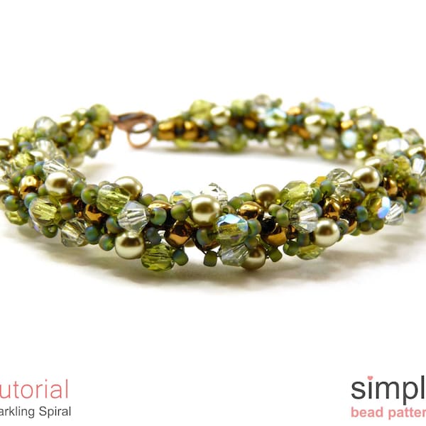 Beaded Bracelet Tutorial, Crystal Necklace Bead Pattern, Pearl Jewelry Making Instructions, Double Spiral Stitch Beading Pattern, P-00353