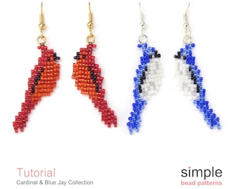 Beaded Birds Pattern, Beaded Bird Earrings, Beaded Cardinal, Christmas Bird Ornaments, Bird Pin Bead Patterns, Beaded Bird Tutorial, P-00058