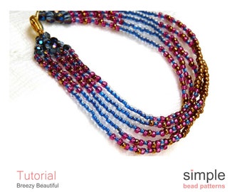 Brick Stitch Beading Pattern - Bracelet Jewelry Making Tutorial - Multi-Strand Bracelet - Simple Bead Patterns - Breezy Beautiful P-00049