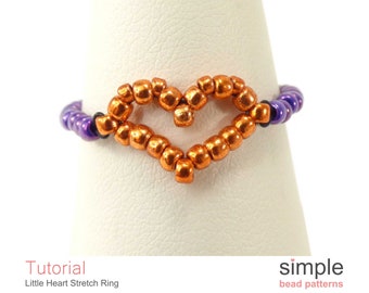 Beaded Heart Stretch Ring Beading Tutorial, Beaded Gifts, Valentine's Jewelry Making Projects, Beading Pattern, Beadweaving Pattern, P-00237