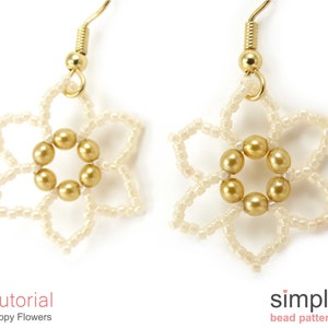 Beaded Flower Earrings Tutorial, DIY Beaded Lace Flowers, DIY Flower Drop Earrings, Beaded Earring Patterns, Beaded Dangle Earrings, P-00206