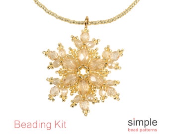 Christmas Beading Kits for Adults (in Crystal Champagne, Topaz, and Gold): "Frosted Snowflake Pendant Necklace" Design