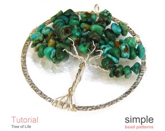 Modello di perline albero della vita, tutorial sull'albero della vita con perline, tutorial sulla creazione di gioielli con ciondolo albero di perline, istruzioni per la lavorazione del filo, P-00418