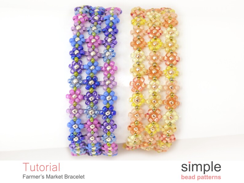 Daisy Chain Tutorial, Wide Beaded Bracelet Beading Pattern, Jewelry Making, Simple Bead Patterns, Flower Bracelet Beading Tutorial, P-00156 image 3