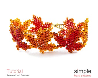 Beaded Maple Leaf Bracelet Pattern, Diagonal Peyote Stitch Bracelet Tutorial, Bead Weaving Patterns, Jewelry Makign Beading Pattern, P-00008