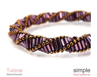 Beaded Bracelet Beading Pattern for Beginners, African Helix Stitch Beadweaving Tutorial, Jewelry Making, Simple Bugle Bead Pattern, P-00446