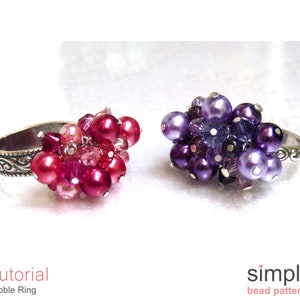May include: Two adjustable rings with a cluster of pink and purple beads. The rings are silver and have a decorative design. The beads are a mix of round and faceted.