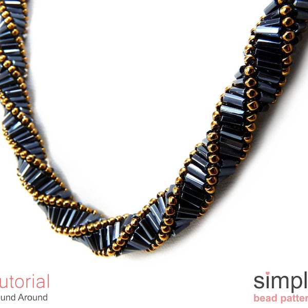 Beaded Necklace Beading Pattern for Beginners, African Helix Stitch Beadweaving Tutorial, Jewelry Making, Simple Bugle Bead Pattern, P-00446