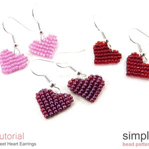 Beaded Heart Earrings Pattern, Beading Hearts Beadweaving Tutorial, Simple Bead Patterns, Earrings Beading, Seed Bead Heart Earrings P-00397 image 3