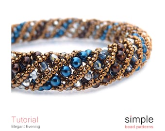 Netted Stitch Bracelet Beading Pattern PDF. "Elegant Evening" Design