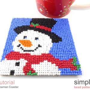 Beaded Snowman Coasters Pattern, Christmas Beading Patterns, Beaded Gifts to Make, Bead Needlepoint, Beaded Decor, Beginner Beading, P-00350