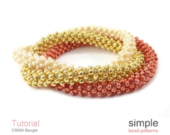 Bangle Bracelet Beading Pattern - Beaded CRAW Cubic Right Angle Weave Jewelry Making Tutorial - Simple Bead Patterns - CRAW Bangle P-00090