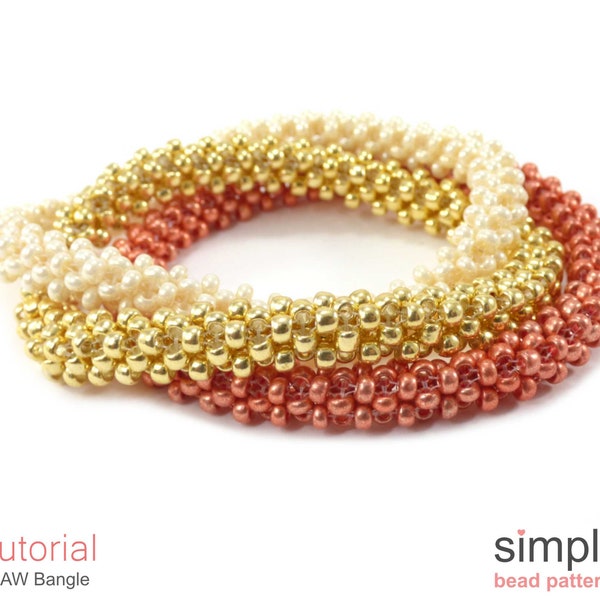 Bangle Bracelet Beading Pattern - Beaded CRAW Cubic Right Angle Weave Jewelry Making Tutorial - Simple Bead Patterns - CRAW Bangle P-00090