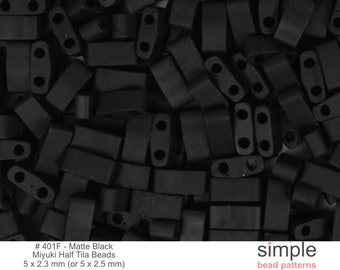 Matte Black Miyuki Half Tila Beads (#401F): 10 Gram Bag
