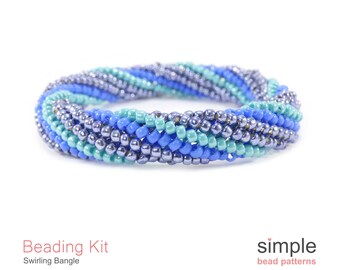 Beaded Bangle Bracelet Making Kit for Adults (in Blue and Turquoise): "Swirling Bangle" Design