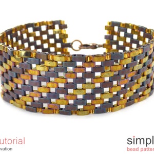 Half Tila Beaded Bracelet Pattern Tutorial, Two Hole Bead Pattern, Beading Pattern for Bracelet, Bracelet Herringbone Bead Stitch, P-00149