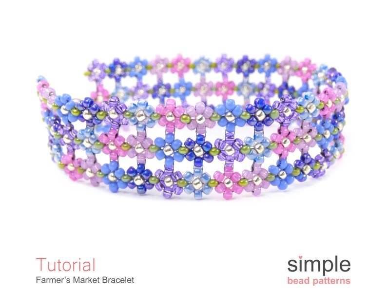 Daisy Chain Tutorial, Wide Beaded Bracelet Beading Pattern, Jewelry Making, Simple Bead Patterns, Flower Bracelet Beading Tutorial, P-00156 image 5