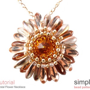 Beaded Flower Necklace Pattern, Simple Beaded Flower Pattern, Beaded Sunflower Pattern, Flat Circular Peyote Stitch Beading Pattern, P-00098