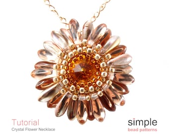 Flat Circular Peyote, Beaded Flower Pattern PDF: "Crystal Flower Necklace" Design