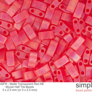 Half Tila Beads, HTL-140FR Matte Transparent Red AB, 10 Gram Bag - about 265 Miyuki Tila Beads, Tila 2 Hole Beads, Tila Glass Beads for Sale