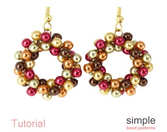 Beaded Wreath Beaded Earrings Patterns, Seed Bead Earrings Tutorial, Dangle Earrings, Beaded Christmas Wreath Earrings, Beaded Gift, P-00077