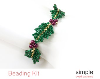 Christmas Bead Kit for Adults (in Emerald, Fuchsia, and Gold): "Holly Bracelet" Design