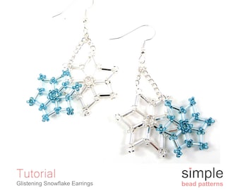 Beaded Snowflake Dangle Earrings Beading Pattern, Bugle Beads Snowflake Earrings, Christmas Beading Tutorial, Bead Weaving Pattern, P-00187