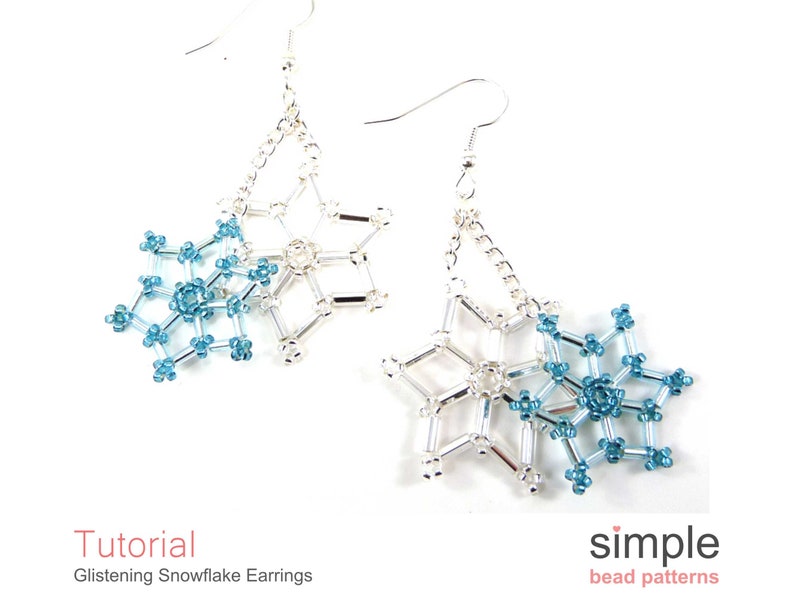 Beaded Snowflake Dangle Earrings Beading Pattern, Bugle Beads Snowflake Earrings, Christmas Beading Tutorial, Bead Weaving Pattern, P-00187 image 1