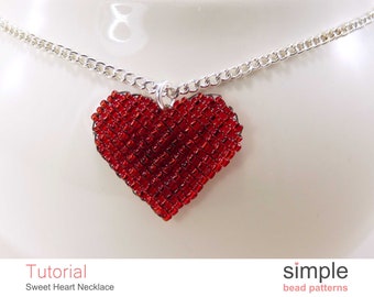 Beaded Heart Beading Pattern, Heart Pendant Necklace Tutorial, Simple Bead Patterns, Beadweaving Pattern, Heart Beading Tutorial, P-00398