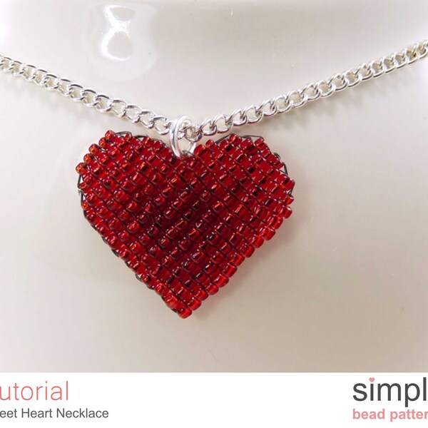 Beaded Heart Beading Pattern, Heart Pendant Necklace Tutorial, Simple Bead Patterns, Beadweaving Pattern, Heart Beading Tutorial, P-00398