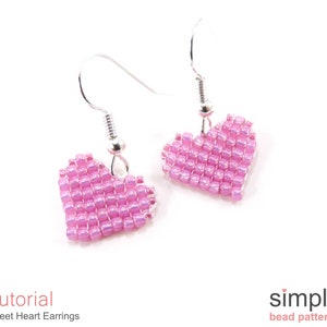 Beaded Heart Earrings Pattern, Beading Hearts Beadweaving Tutorial, Simple Bead Patterns, Earrings Beading, Seed Bead Heart Earrings P-00397 image 7