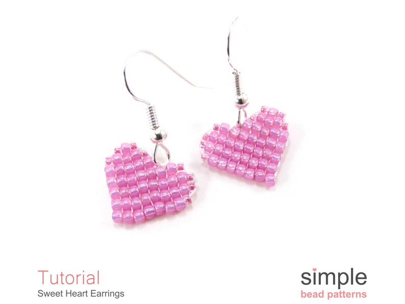 Beaded Heart Earrings Pattern, Beading Hearts Beadweaving Tutorial, Simple Bead Patterns, Earrings Beading, Seed Bead Heart Earrings P-00397 image 7