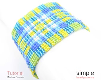 Bracelet Beading Pattern, Bracelet Bead Tutorial, Jewelry Making Instructions Beaded Madras Bracelet Tutorial, Square Stitch Pattern P-00245