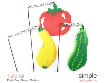 Perler Bead Pattern, DIY Garden Markers Beading Pattern, Perler Bead Fruit Markers, Beaded Veggie Markers, Easy Beading Tutorial P-00304