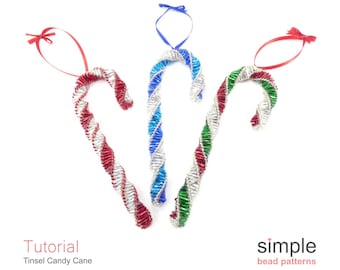 Beaded Candy Cane Ornament, DIY Christmas Beading Ornaments Pattern, Make Christmas Ornaments with Beads, Beaded Christmas Ornament, P-00416