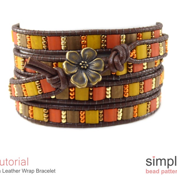 DIY Leather Wrap Bracelet Tutorial, Beaded Tila Wrap Bracelet DIY Tutorial, Multi Row Wrap Bracelet Tutorial, Simple Bead Patterns, P-00414