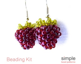 Beaded Fruit Earrings Kit for Adults (in Raspberry and Silver): "Juicy Berries" Design