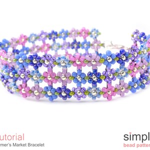 Daisy Chain Tutorial, Wide Beaded Bracelet Beading Pattern, Jewelry Making, Simple Bead Patterns, Flower Bracelet Beading Tutorial, P-00156 image 7